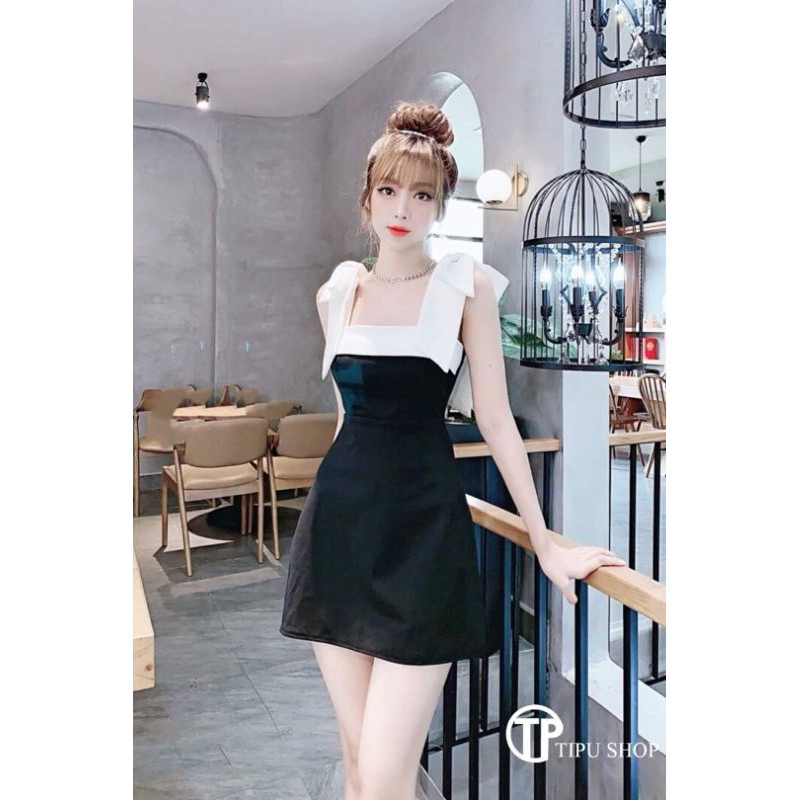(có mút) Đầm nơ vai chữ A tiểu thư ( có quần ở trong )