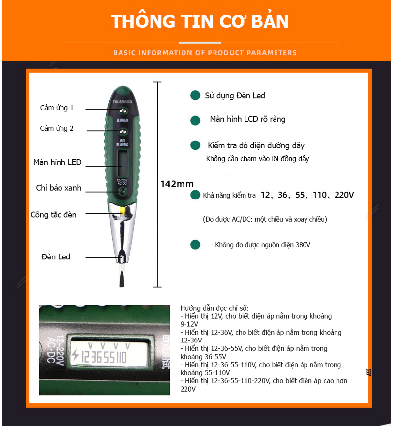 Bút Thử Điện Đa Năng AC/DC ĐO 12V-220V TUOSEN