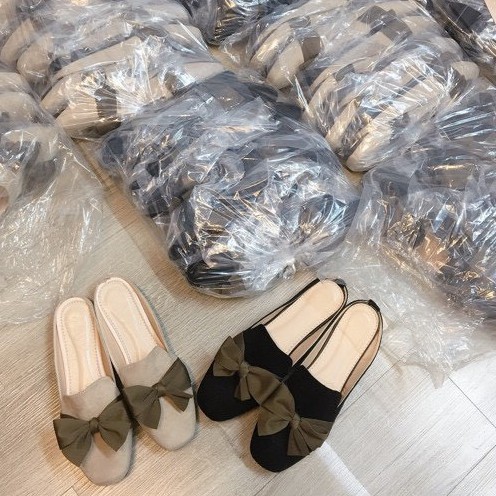[Mã FASHIONG10 giảm 10k đơn 50k] Giày Mules Nơ Da Lộn Giày Lười Nữ G15