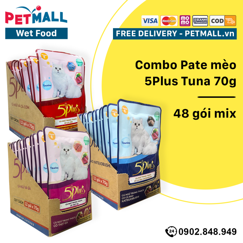 Combo Pate mèo 5Plus Tuna 70g - 48 gói mix Petmall