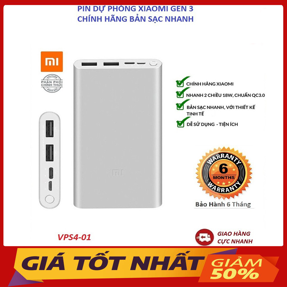 [Bản GEN 3] Pin Sạc Dự Phòng Xiaomi 10000mAh, Hỗ Trợ Sạc Nhanh 3.0 Cổng TypeC, Hàng Chuẩn Ảnh Thật - Bảo Hành 1 Năm