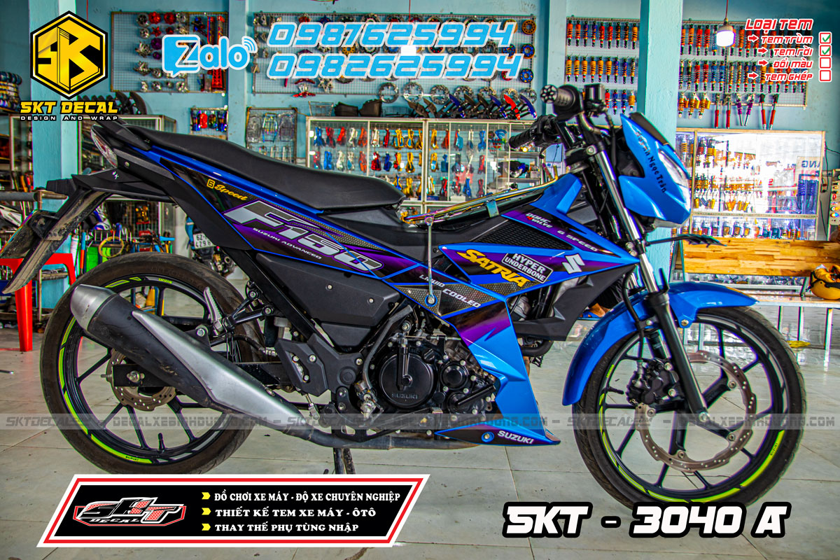 tem rời xe satria xanh tím