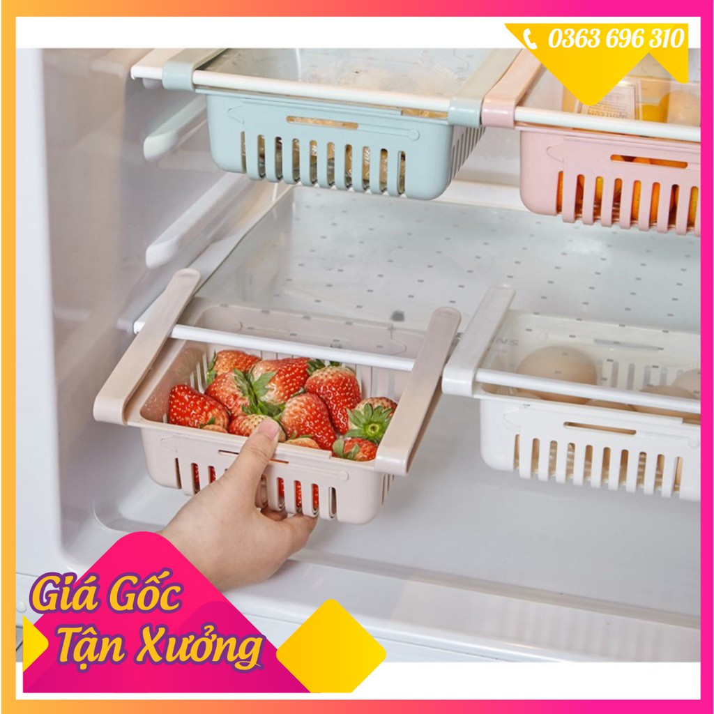 Giá Đựng Đổ Gài Tủ Lạnh Rút Gọn Tiện Lợi/Khay Đựng Đồ Để Tủ Lạnh thông minh rổ nhựa rút kéo dài cài mở rộng xếp gọn