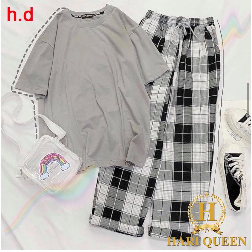 Sét áo thun + quần kẻ ống suông DHA0720