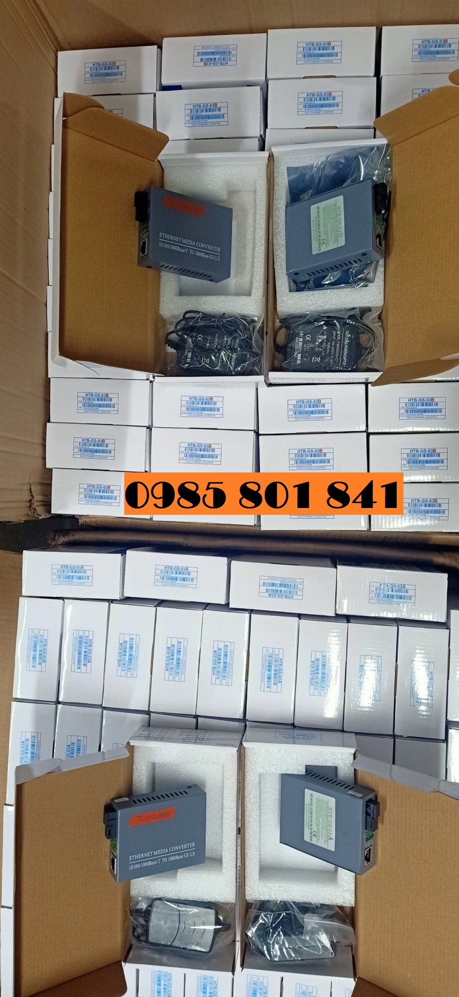 Cặp Converter Quang 1000MB (1GB) Netlink, Single Mode 20km HTB-GS-03 A/B. BH 12 tháng