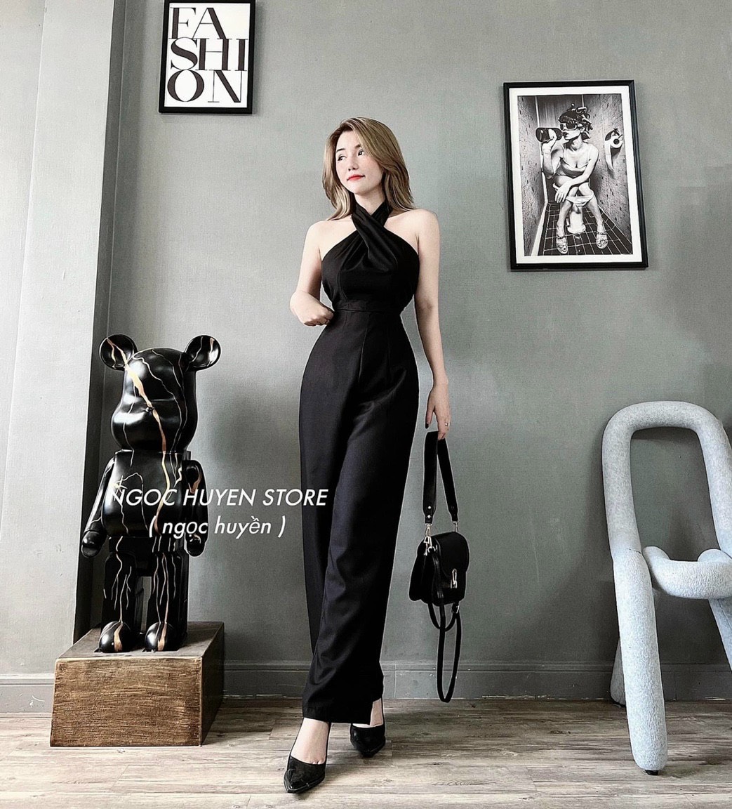Jum nữ dáng dài chất cotton lạnh có mút, Jum kiểu hoạ tiết trơn cổ yếm dây chéo sang chảnh, Jum mix quần dài ống rộng suông, Set jum hack dáng trẻ trung dễ thương