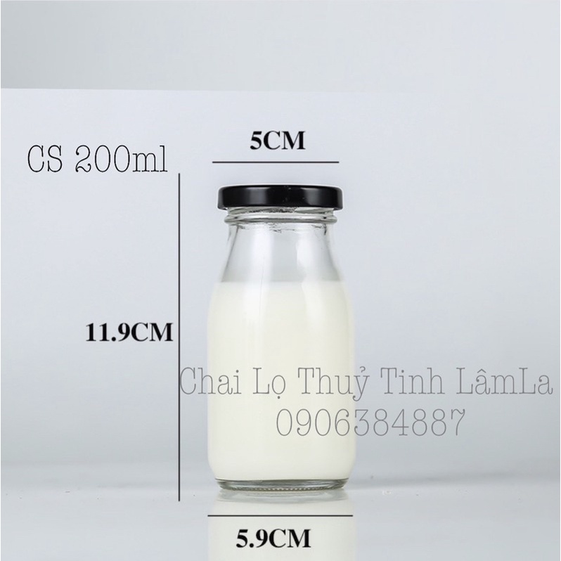 Chai Thuỷ Tinh Đựng Sữa 200ml - 250ml Nắp Thiếc