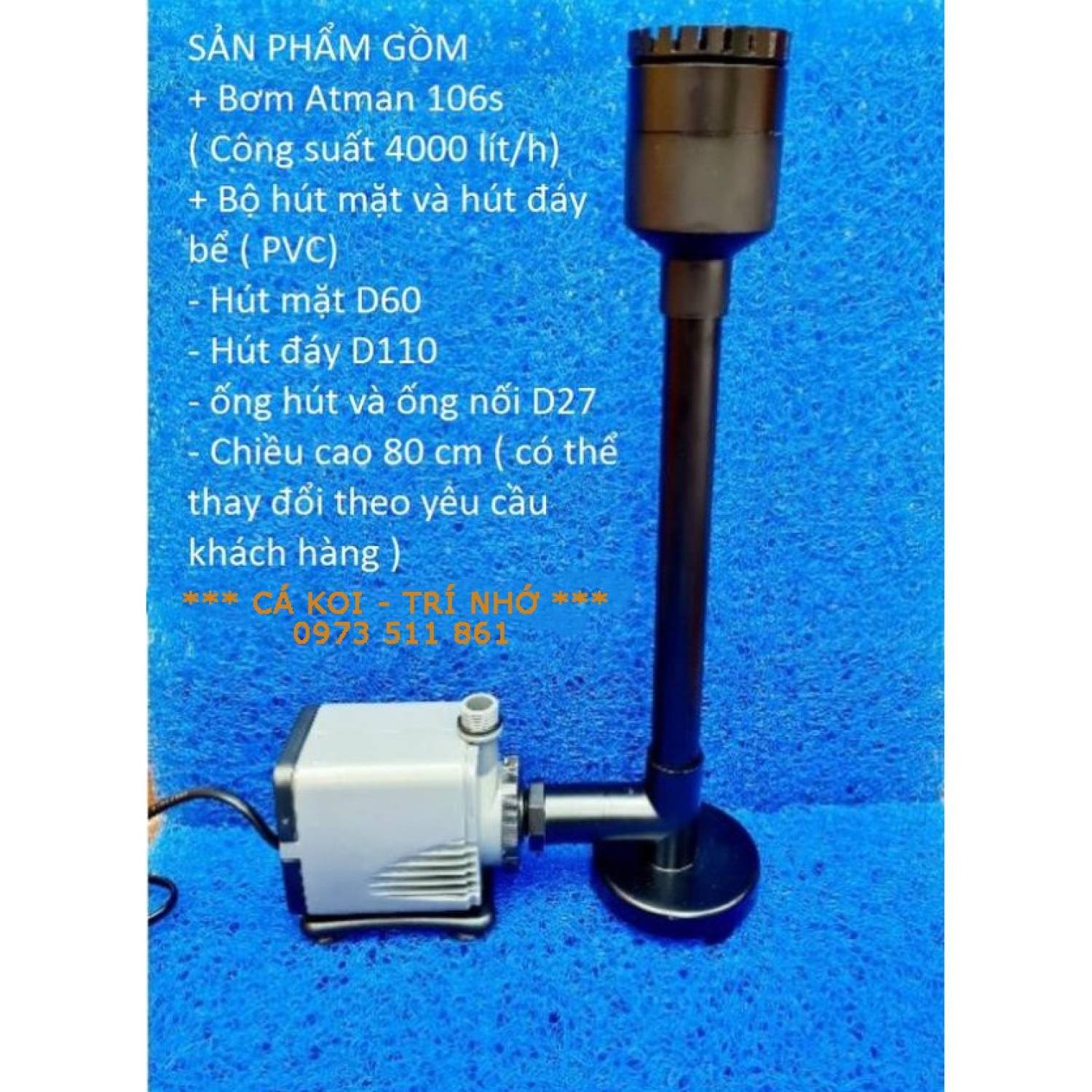 Bơm Atman 106s + bộ hút mặt và hút đáy dành cho hồ cá