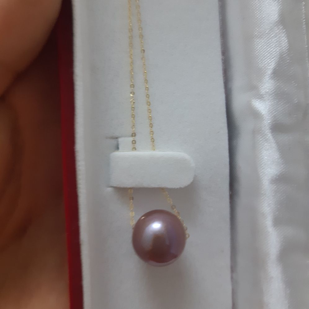 Dây chuyền vàng 18k (Au750) kèm ngọc trai tím 12ly xuyên tâm