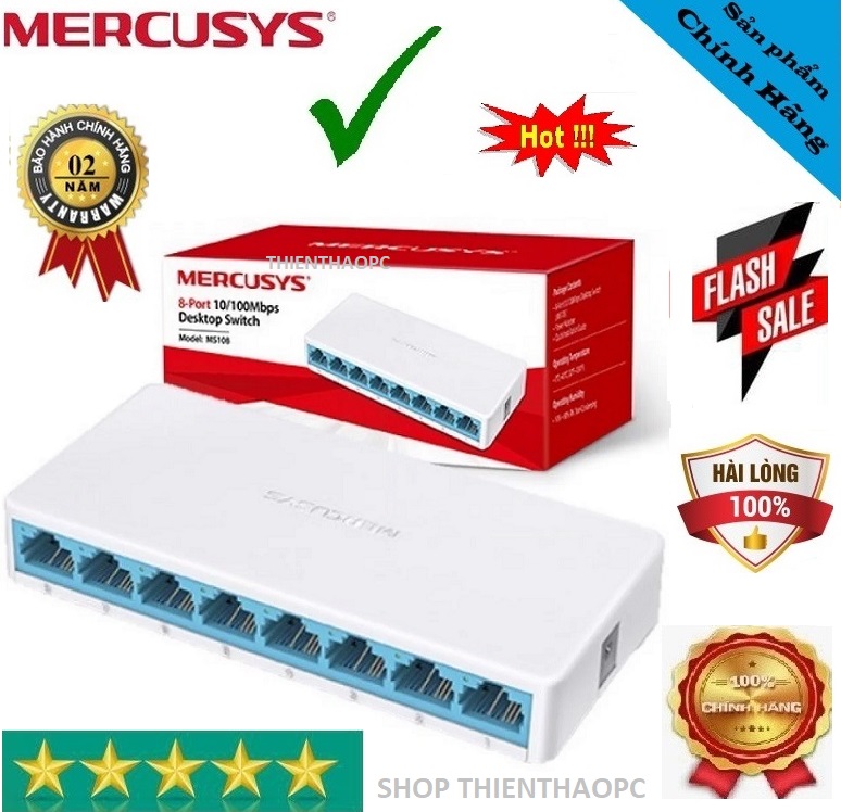 Switch Chia Mạng 8 cổng Mercusys MS108 (Trắng) 10/100Mbps