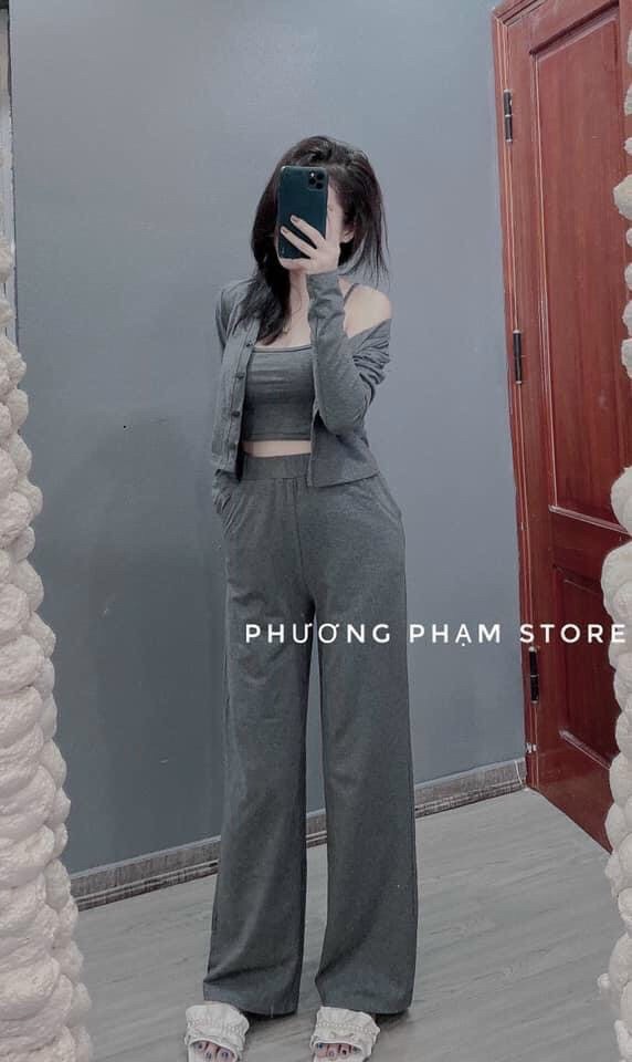 Sét 3 món áo trong 2 dây và áo khoác ngoài kèm quần thời trang cá tính
