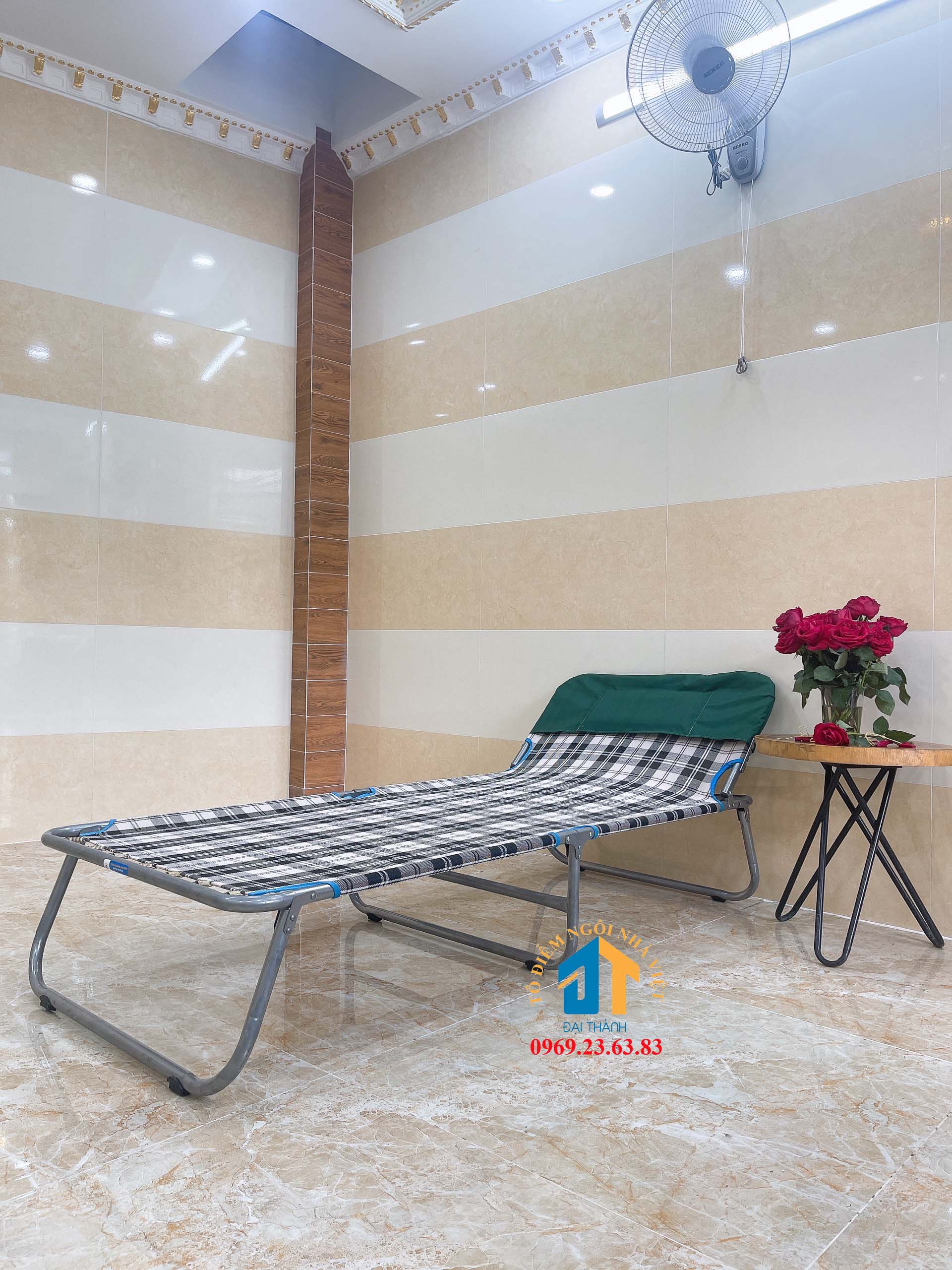 Giường xếp vải nhập khung sắt ĐẠI THÀNH sọc hồng- Mẫu mới