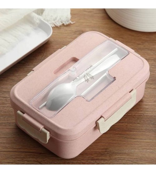Hộp đựng cơm văn phòng lúa mạch 3 ngăn tặng kèm thìa đũa inox