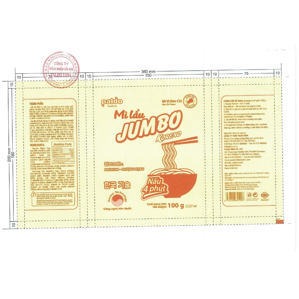 Mì Koreno Jumbo Lẩu Kim Chi - Sỉ 1 Thùng