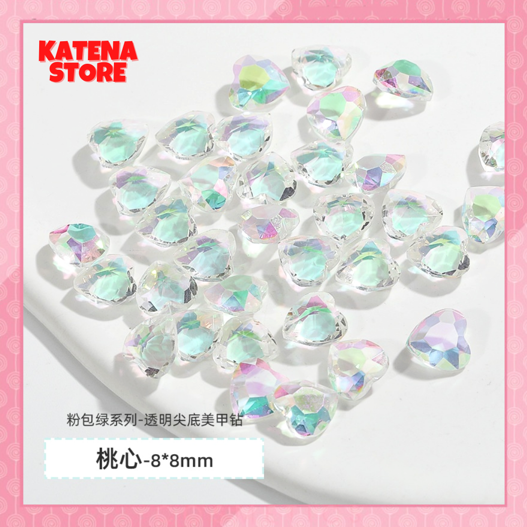 Đá khối nail pha lê màu trong ánh xanh lá ab hình trái tim trang trí móng lấp lánh