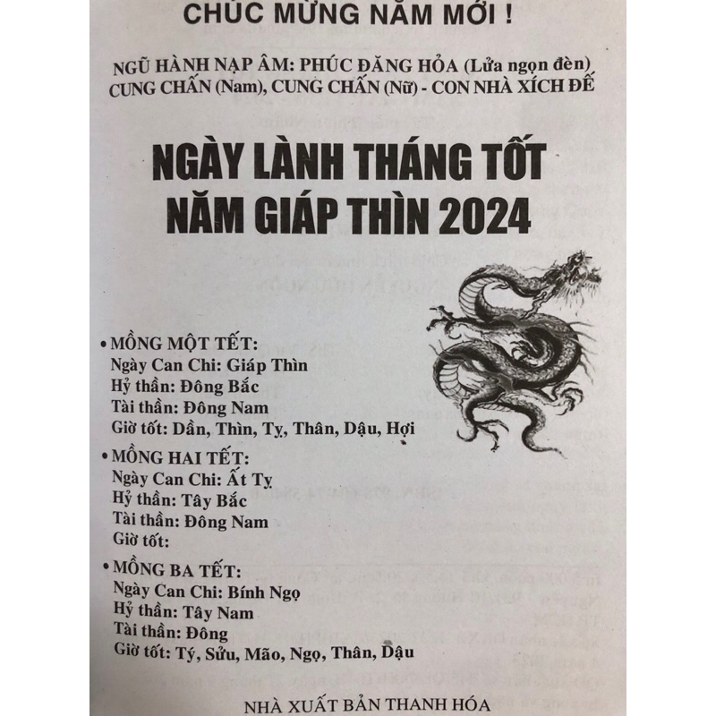 Ngày Lành Tháng Tốt Năm Giáp Thìn 2024