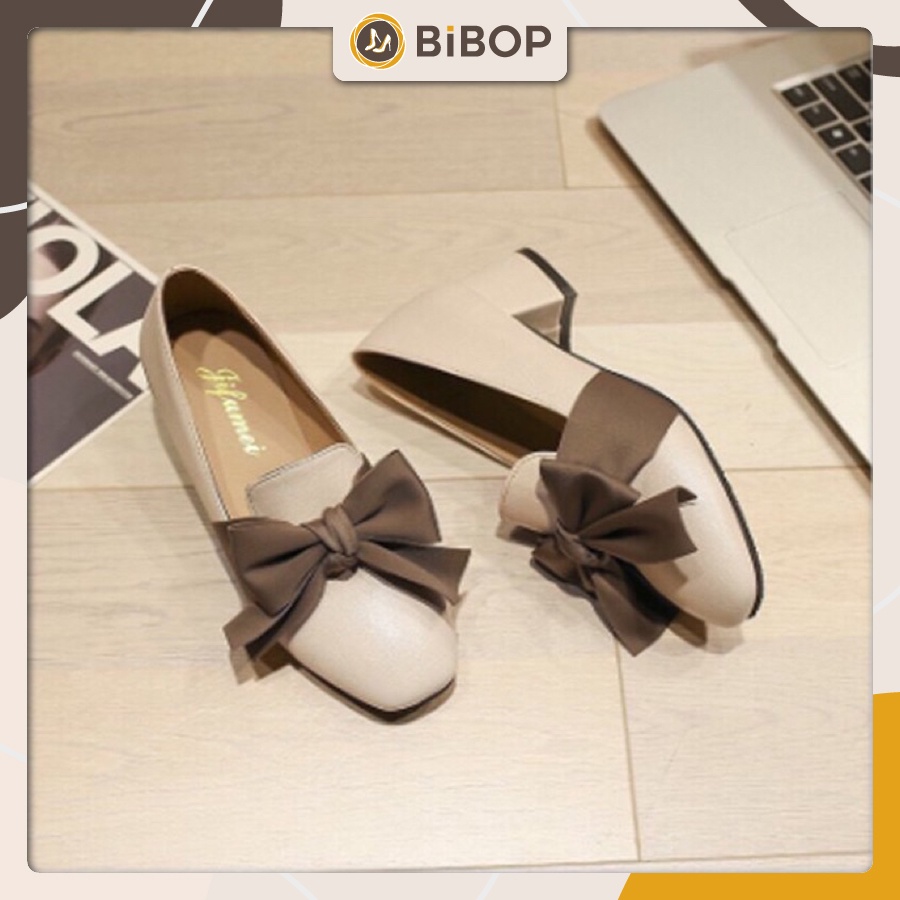 Giày búp bê đế vuông 5p đính nơ xinh xắn, Giày dép nữ Bibop, N6