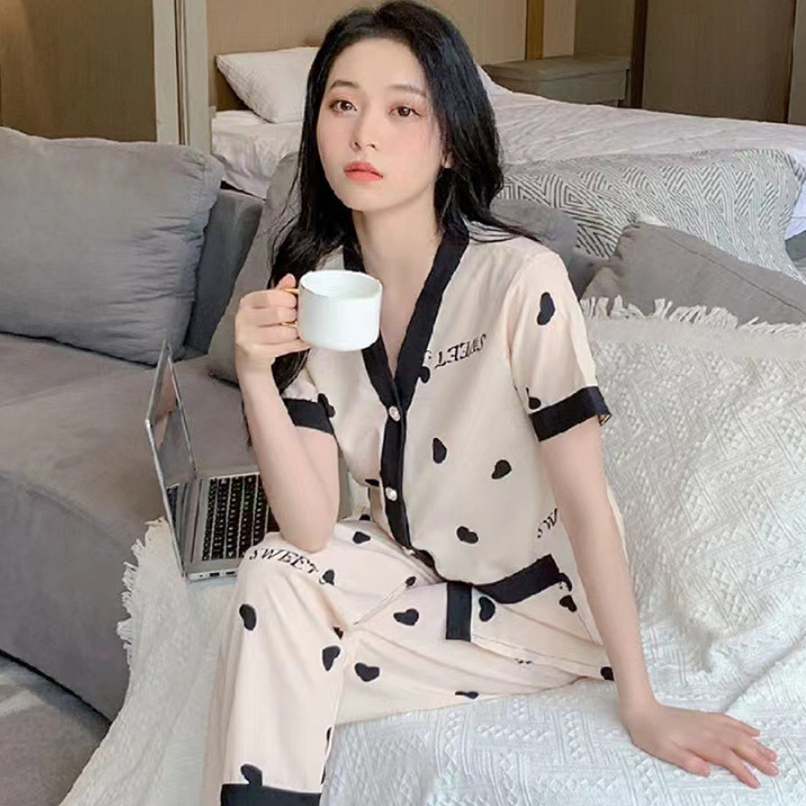 Bộ ngủ lụa mango quần dài áo cộc, Bộ ngủ lụa cao cấp, chất lụa mango mềm mại thoải mái BN026