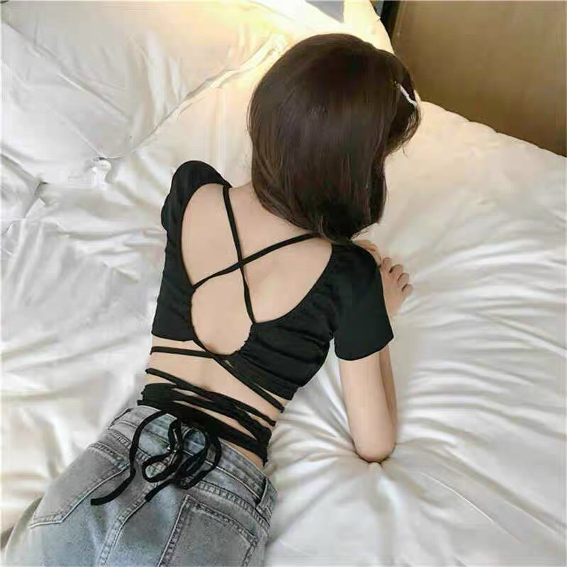Áo croptop đan chéo dây sau lưng sexy cột eo