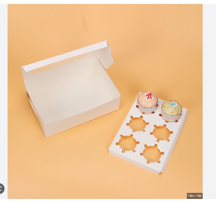 Hộp giấy cupcake 6 ô màu trắng
