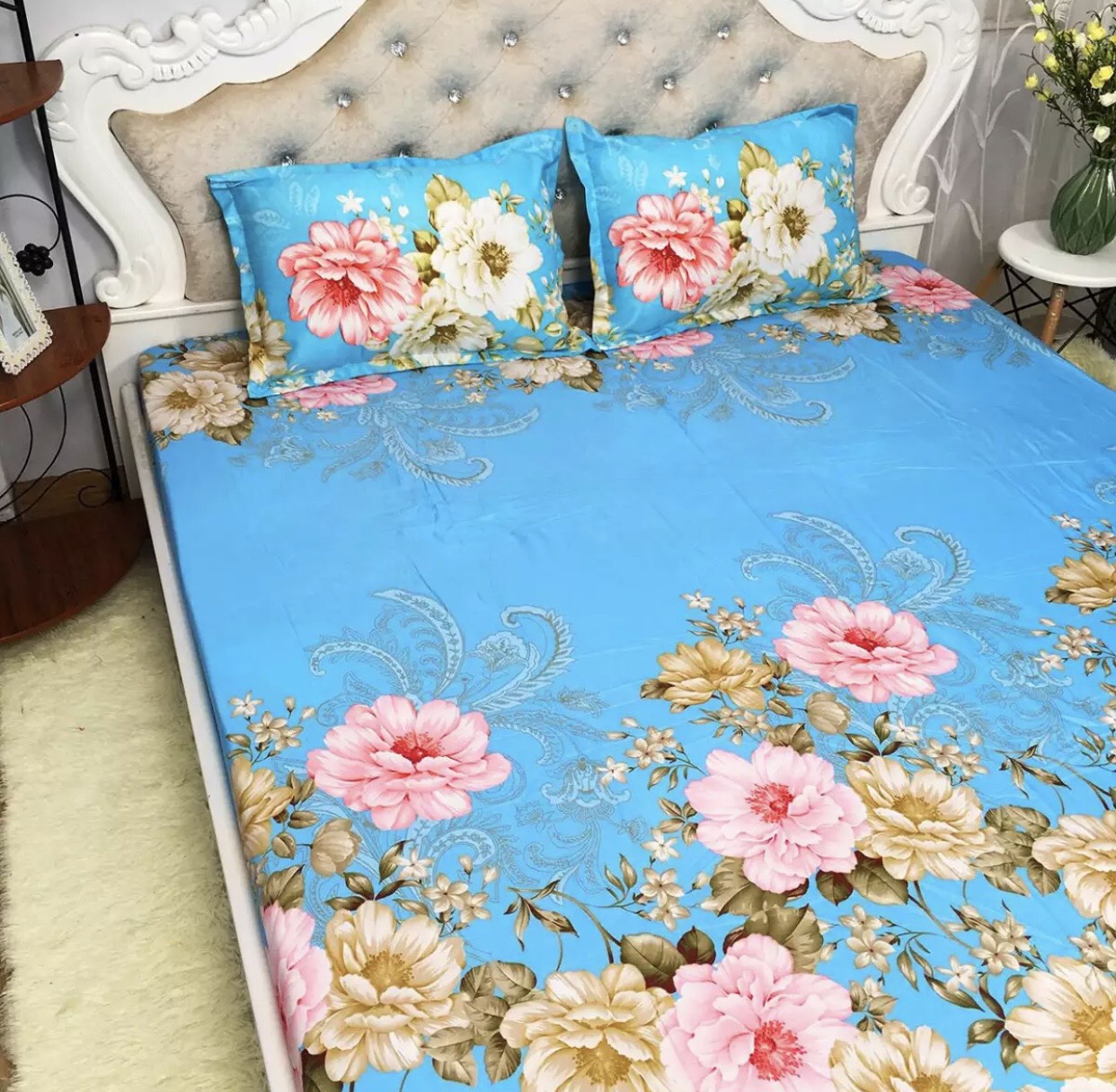 Bộ Chăn Ga Gối Cotton Poly - Hình Trà Xanh ( 3 Món , 4 Món , 5 Món )
