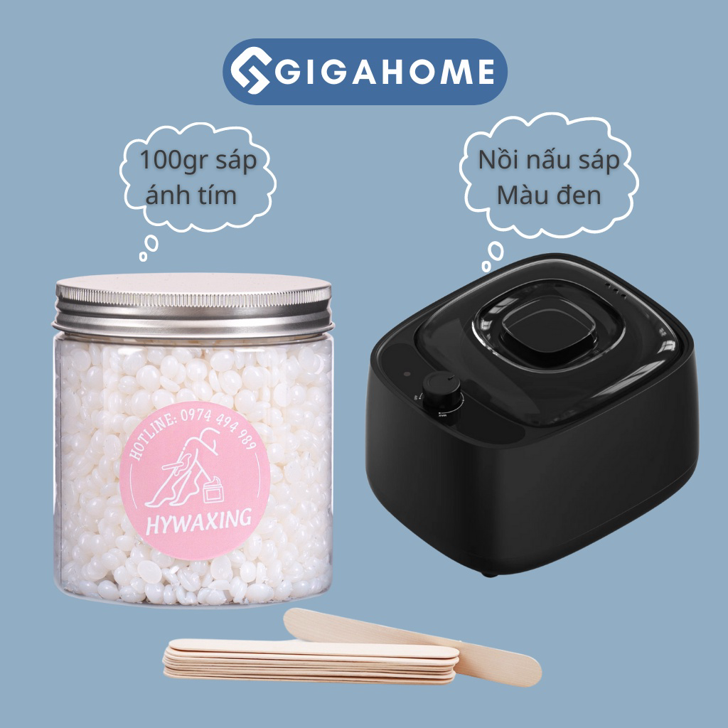 Combo 100gr sáp wax lông ánh tím premium + nồi nấu sáp siêu chống dính tặng que gỗ gigahome