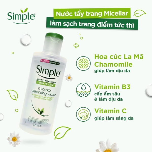 Sữa rửa mặt Simple, nhẹ dịu cho da giúp da sạch thoáng, da khỏe và sạch mụn - Hanatech