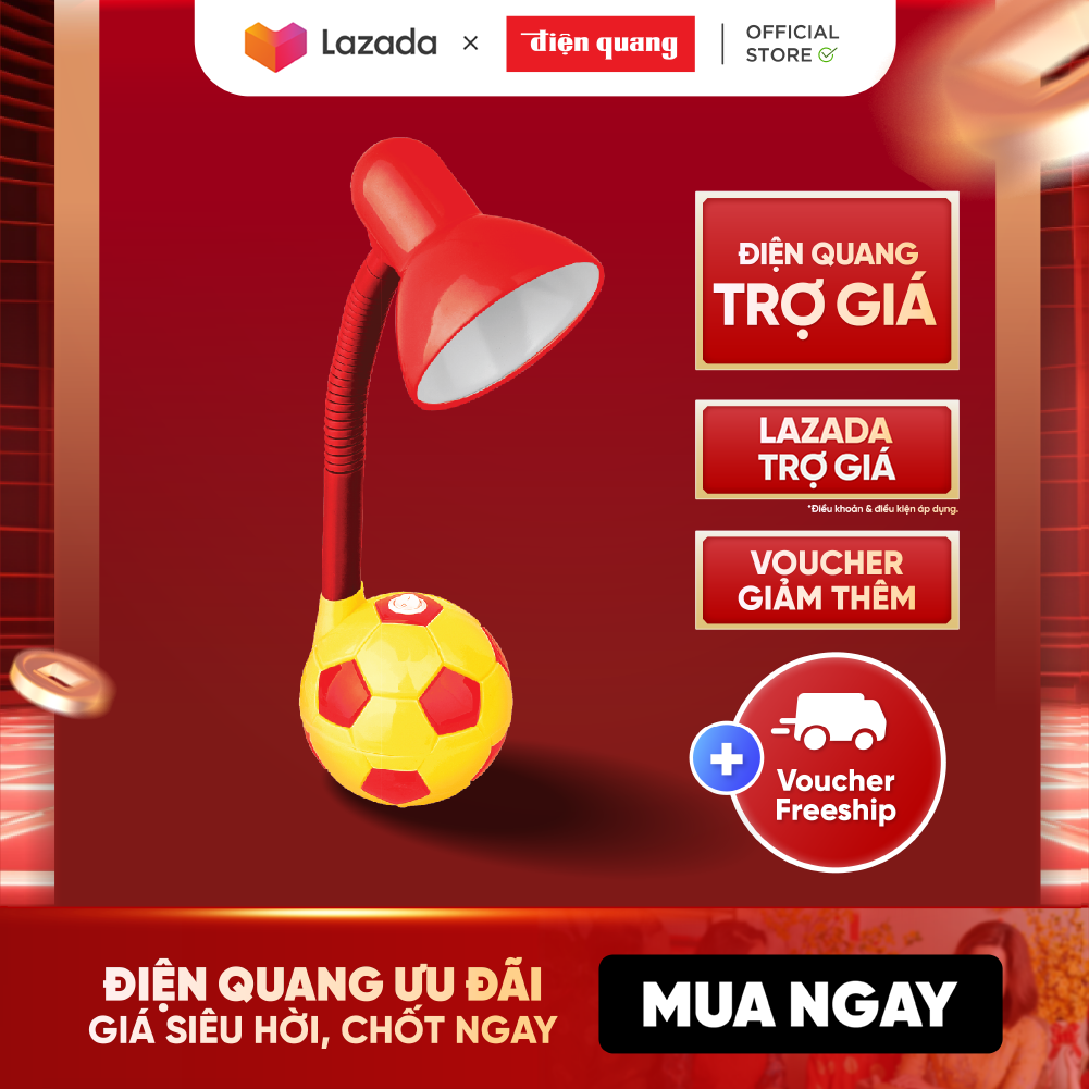 Đèn bàn Điện Quang ĐQ DKL01 RY BW (kiểu trái banh, đỏ vàng, bóng ánh sáng vàng, cắm điện trực tiếp)