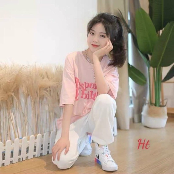 SÉT ÁO CHỮ HỒNG +QUẦN BOM TRẮNG HT12
