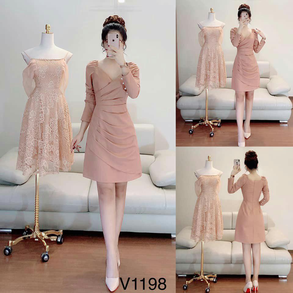 Đầm xòe màu nude thiết kế V1198