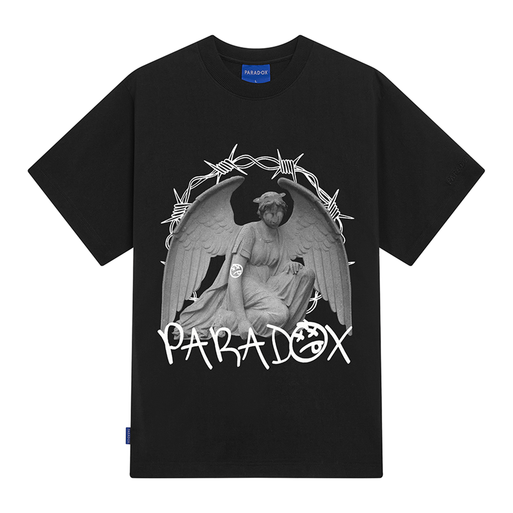 Áo thun form rộng paradox tay lỡ - unisex - in hình - mono wound tee - đen, trắng