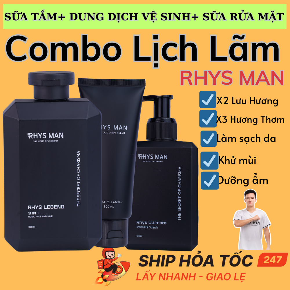 Sữa tắm gội nam 3in1 Legend 350 ml & Sữa rửa mặt nam 100ml & Dung dịch vệ sinh nam 120ml RHYS MAN