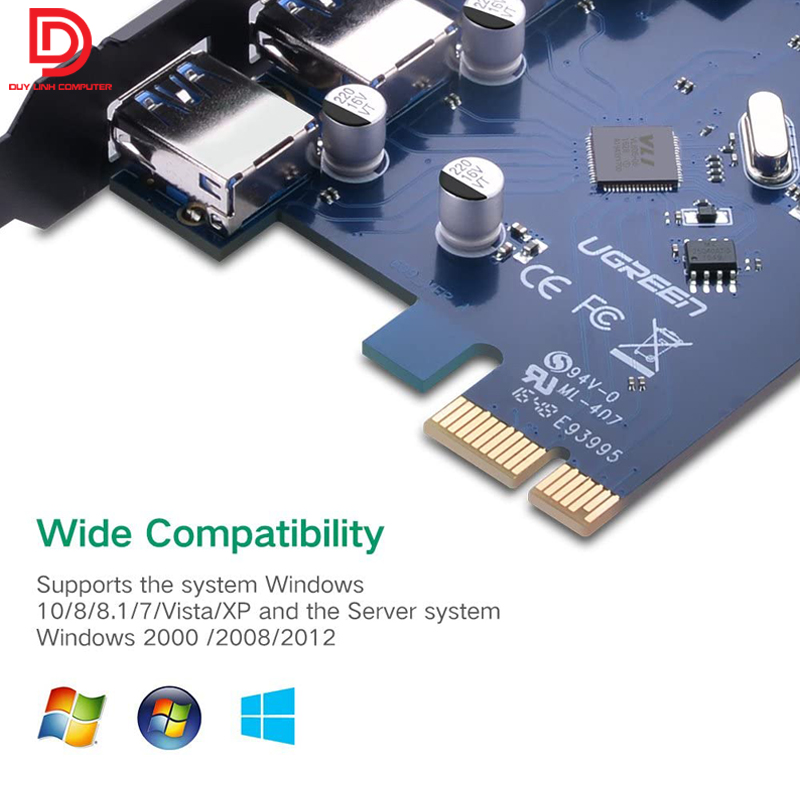 Card PCI Express to 3 USB 3.0 + Lan tốc độ 1000Mbps Ugreen 30775