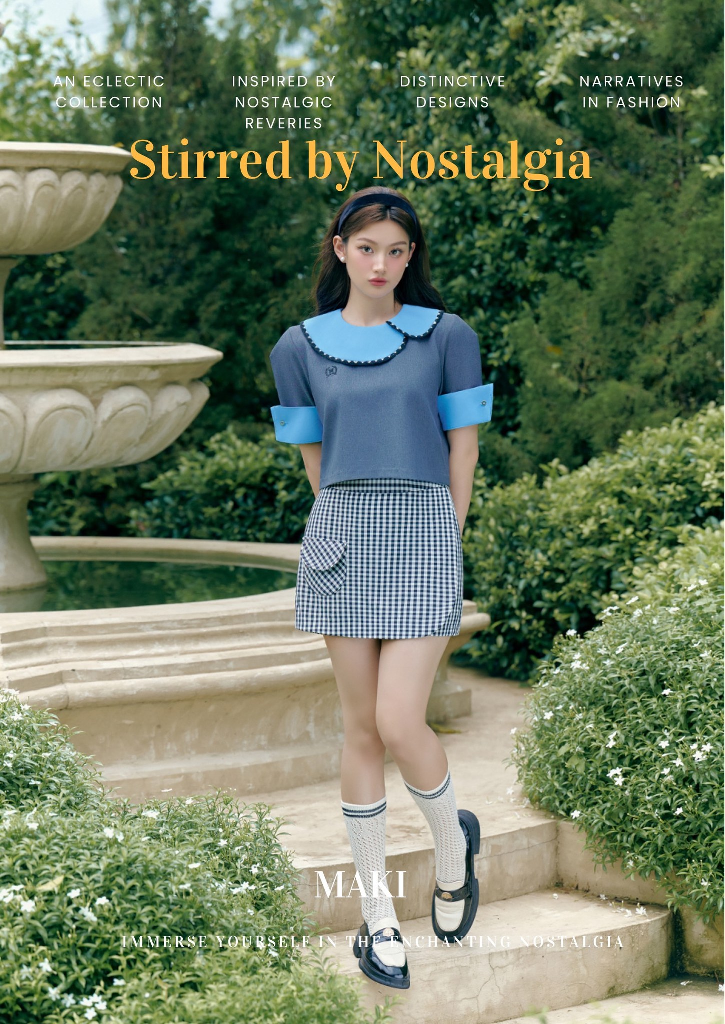 MAKI - Reina Top - Áo ghi cổ xanh