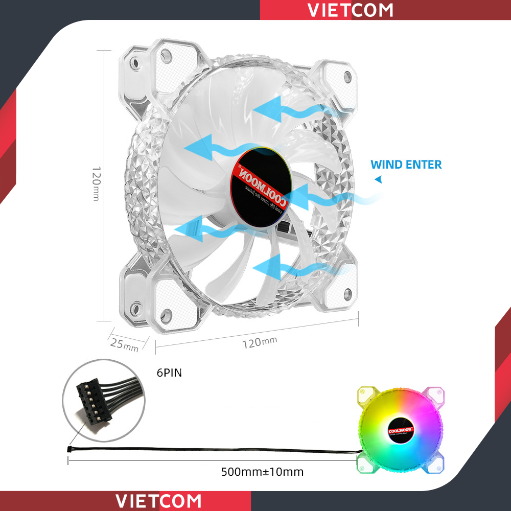 Fan Case Coolmoon D1 - Led RGB - Đồng Bộ Hub Coolmoon
