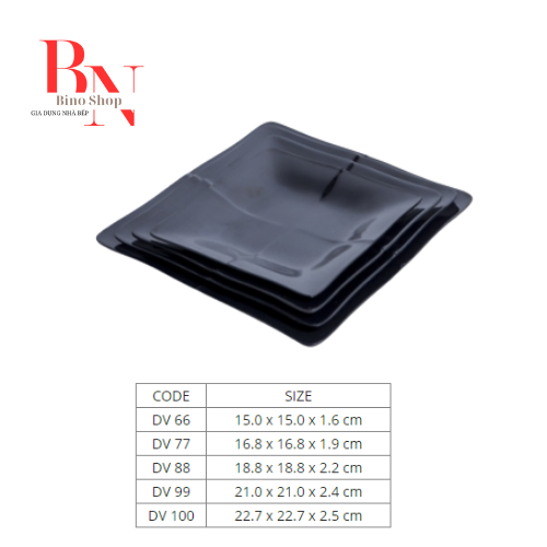 Dĩa Nhựa Melamine Vuông Đen