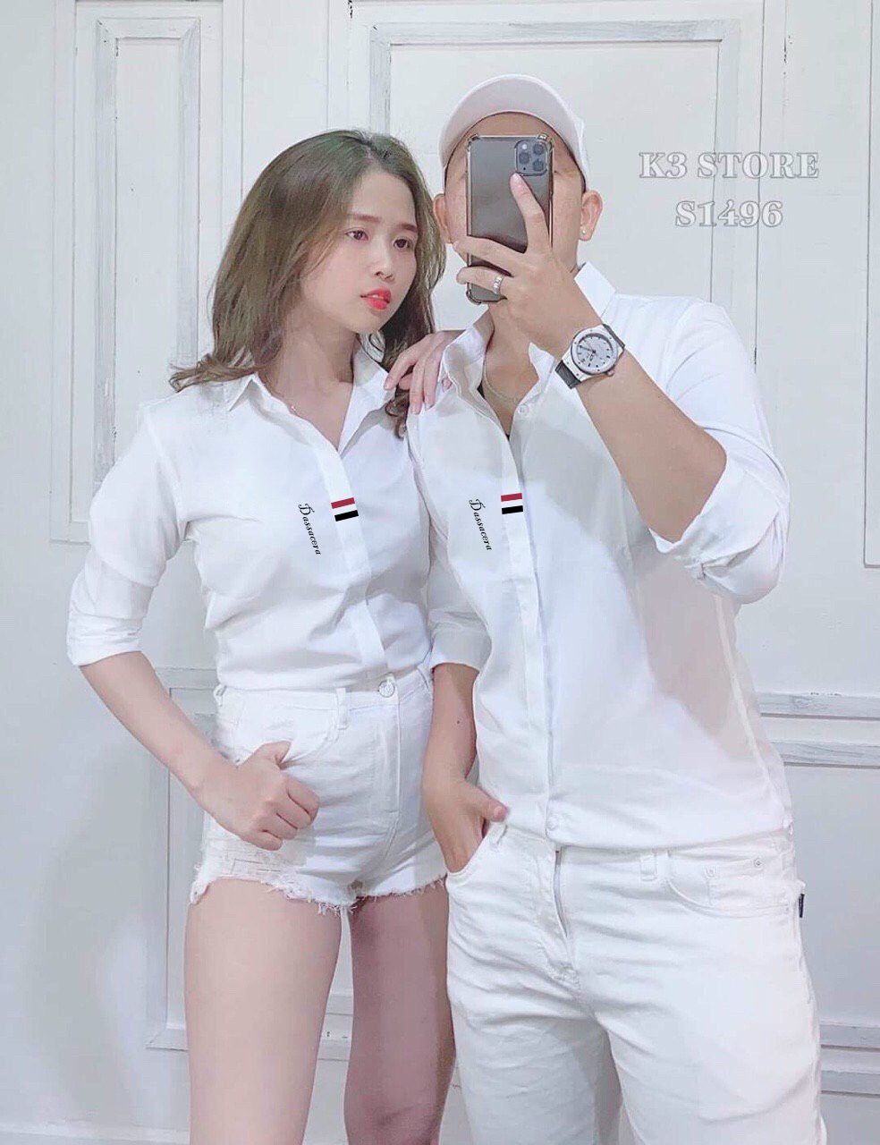 Áo sơ mi nam nữ thêu họa tiết siêu hot vải kate lụa 2 màu y hình tms