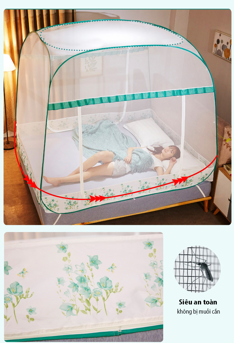 [TẶNG ĐÈN NGỦ CẢM ỨNG ] Màn tự bung đỉnh vuông hàng nhập khẩu cao cấp (1,6m x 2m)