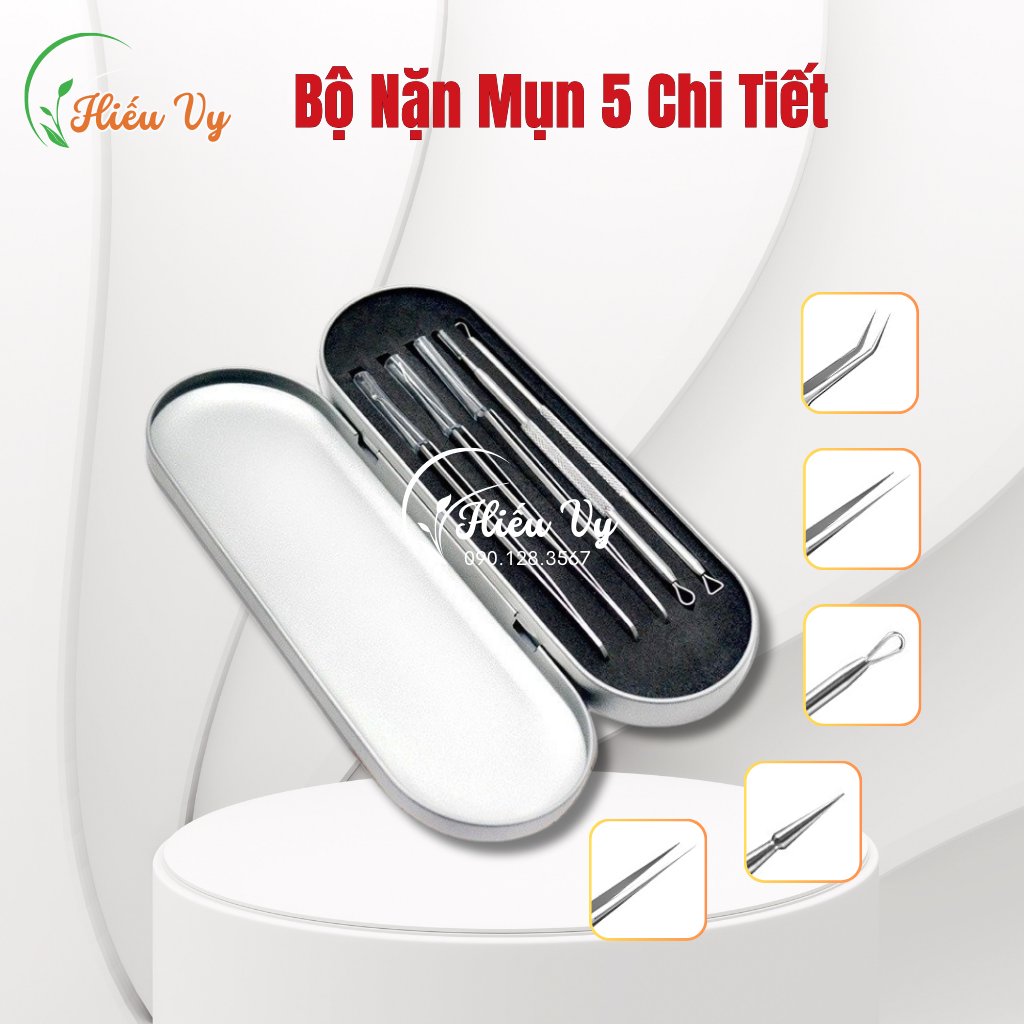 Bộ dụng cụ nặn mụn 5 món inox cao cấp không gỉ chuyên dụng cho spa/tmv
