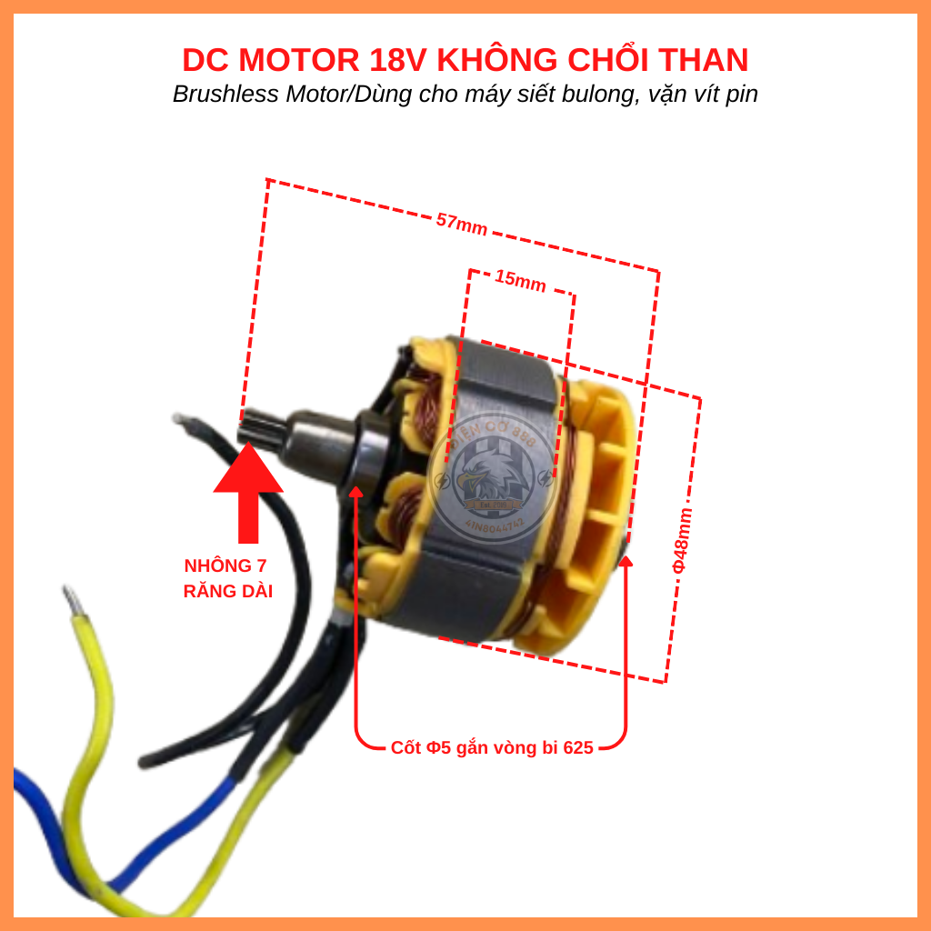 Bộ MOTOR - lõi máy bulong pin - bắn vít không chổi than 18V-21V 7 RĂNG (100% dây đồng)