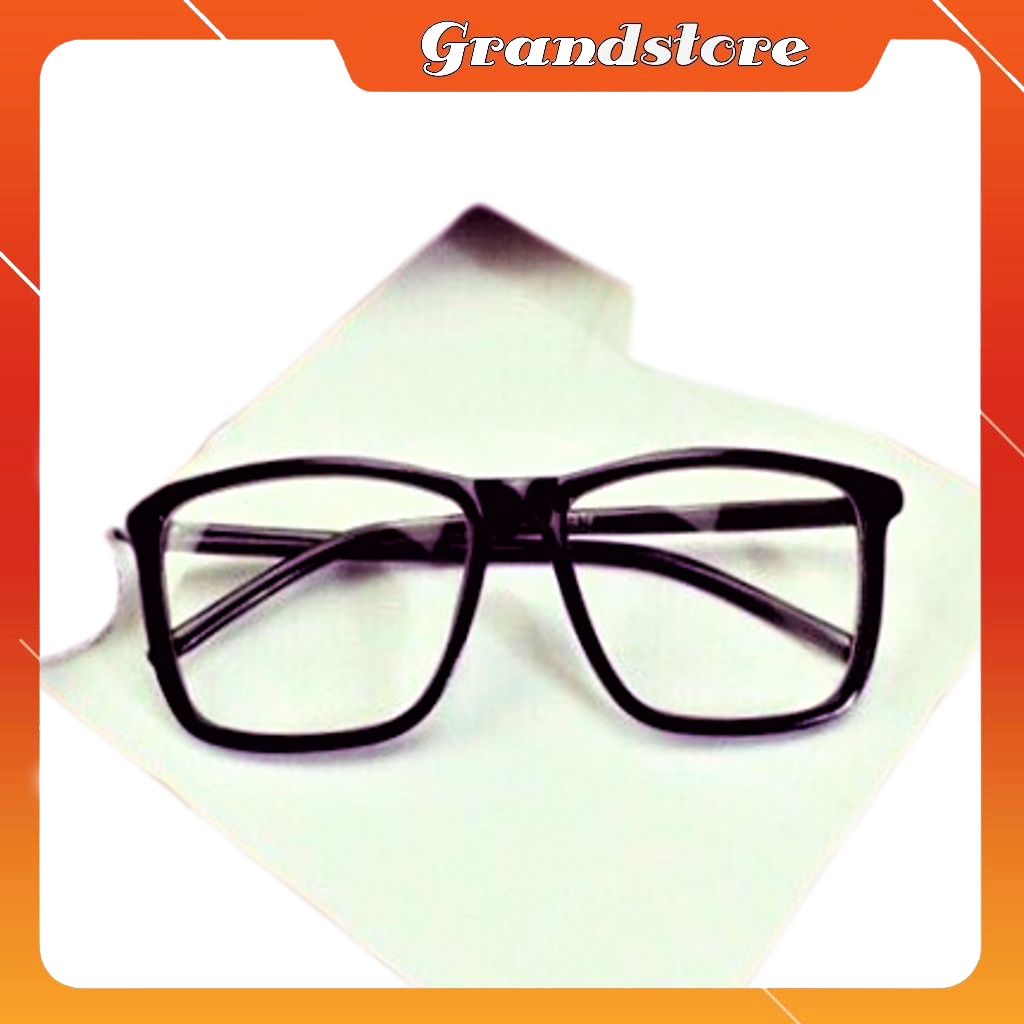 Mắt kính retro thời trang trong suốt gọng nhựa vuông đen mảnh unisex, mắt kiếng nam nữ đi đường chống bụi, đi làm đi học