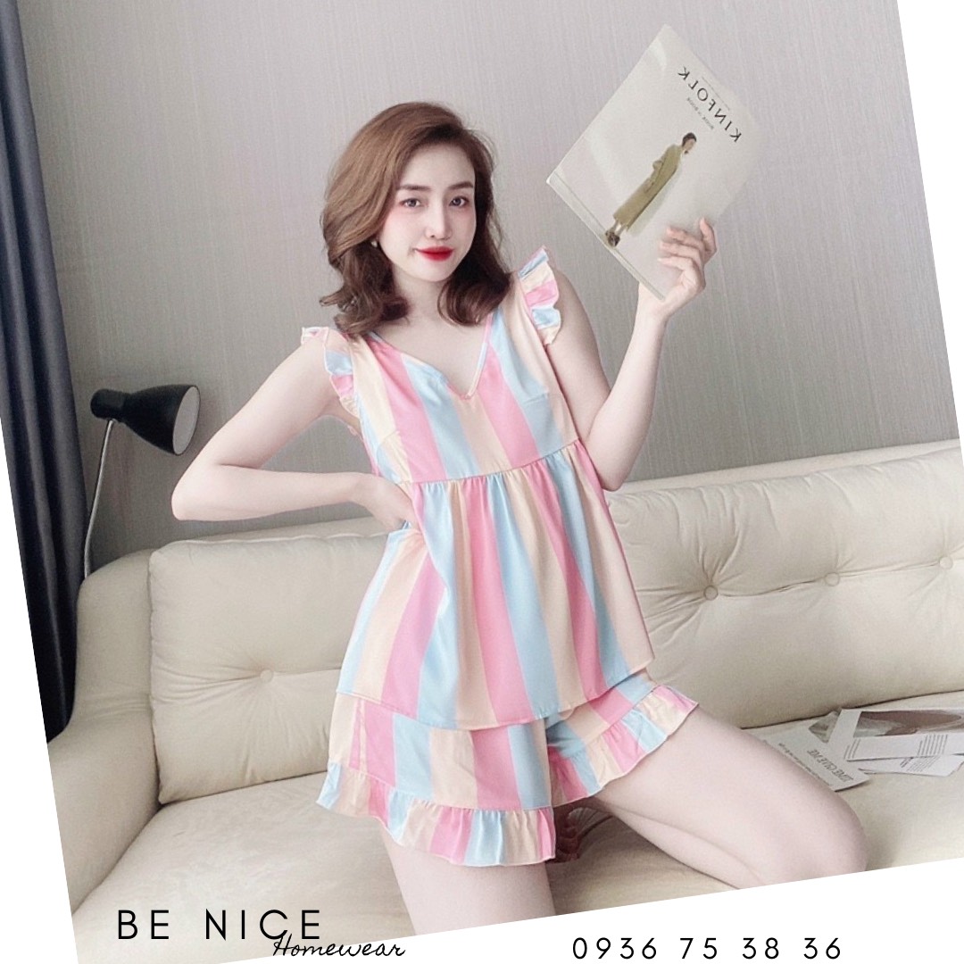 Set đùi mặc nhà cổ V nhún ngực
