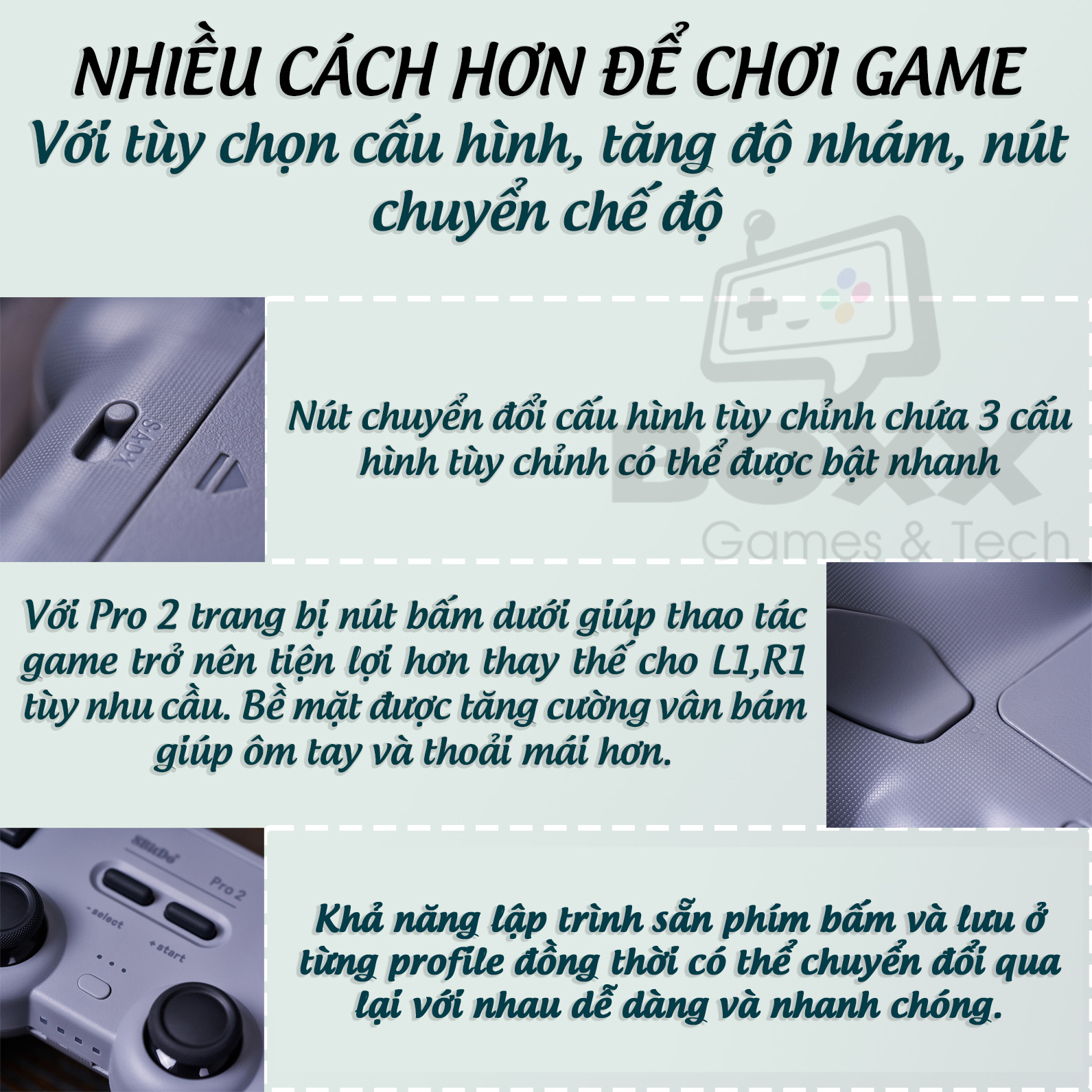 Tay cầm chơi game Bluetooth 8Bitdo Pro 2 cho Nintendo Switch, Windows, Mac, Điện thoại