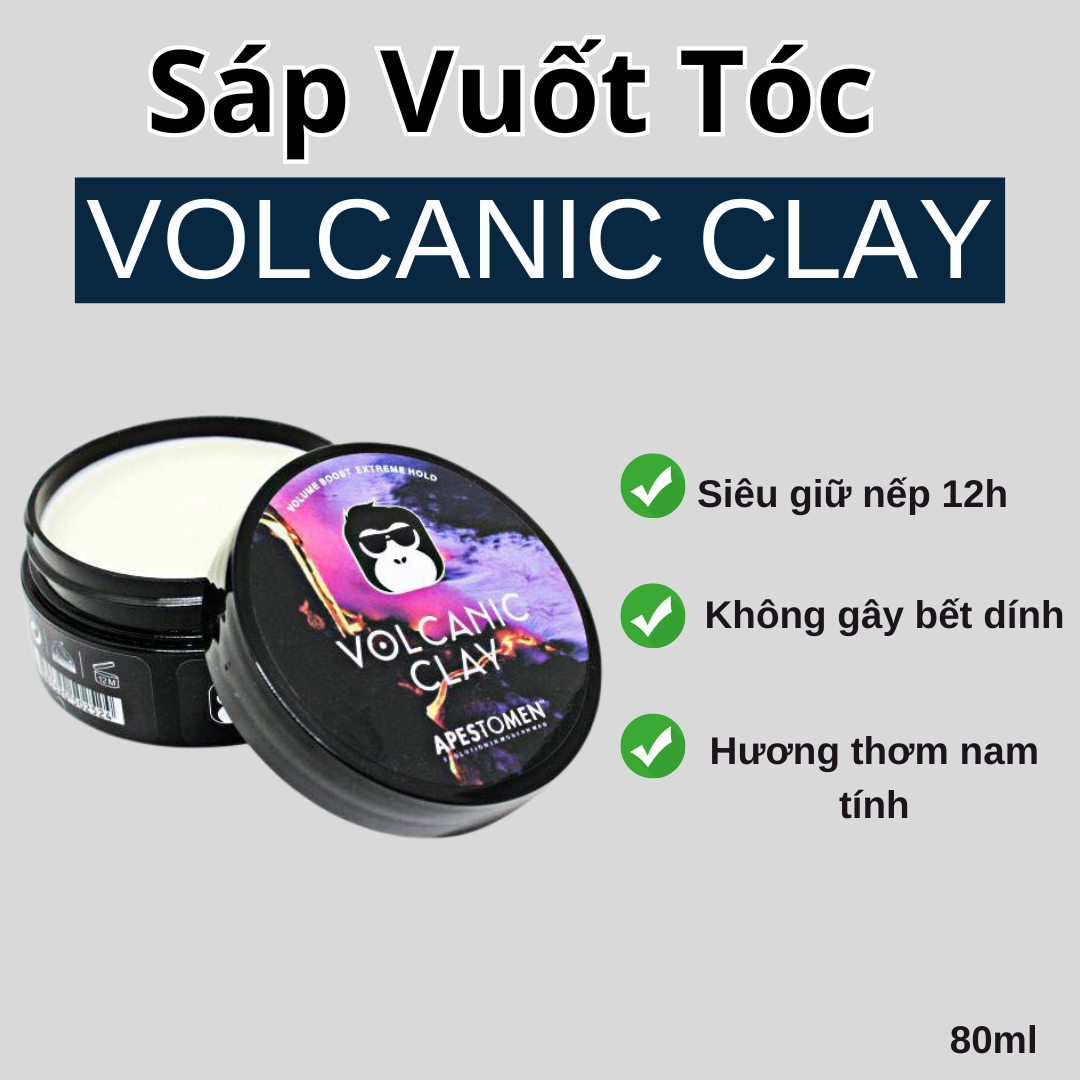 Sáp vuốt tóc nam Volcanic Clay , siêu giữ nếp 12h - 80ml