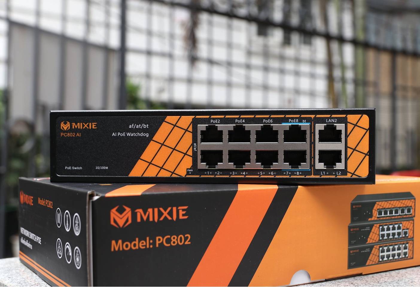 SWITCH POE MIXIE PC-802 AI 8 cổng LAN POE và 2 cổng Uplink