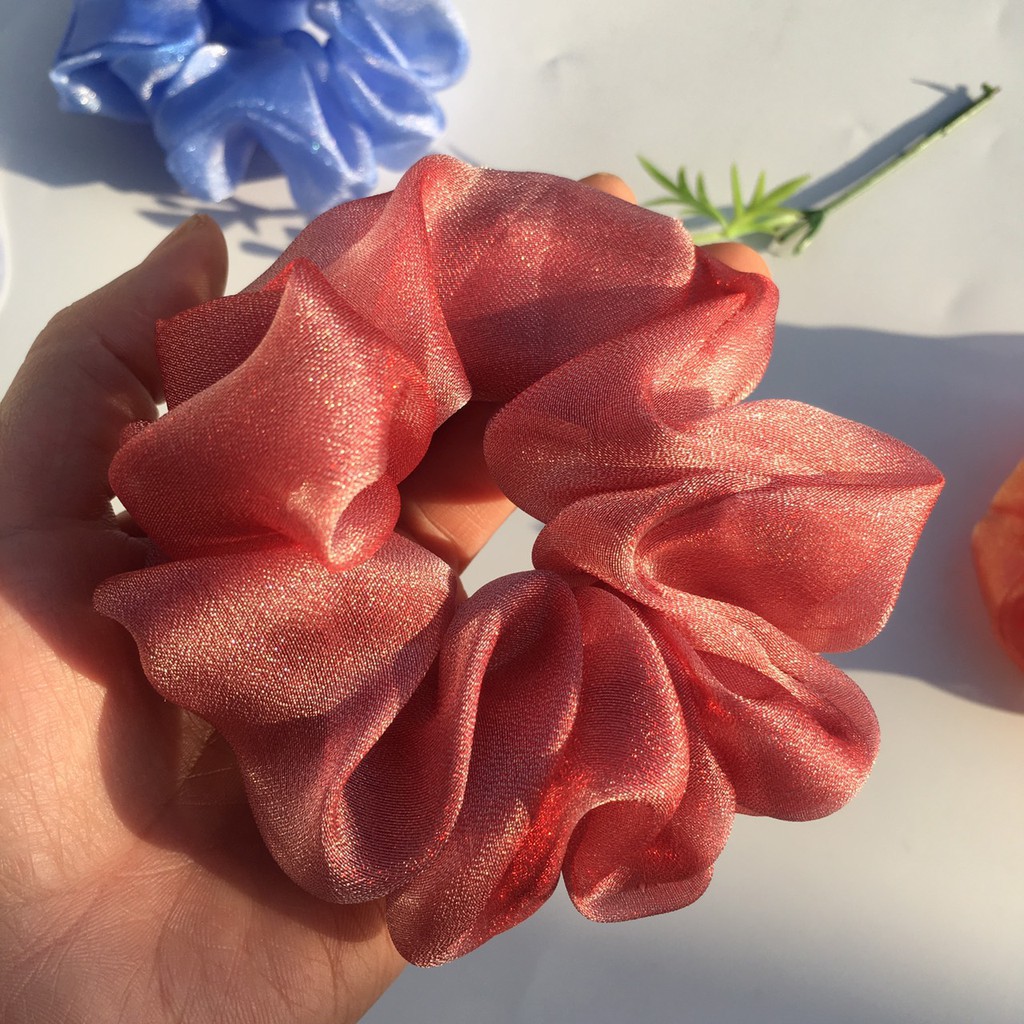 {Ảnh thật} Cột tóc vải hottrend scrunchies lụa ánh kim siêu đẹp