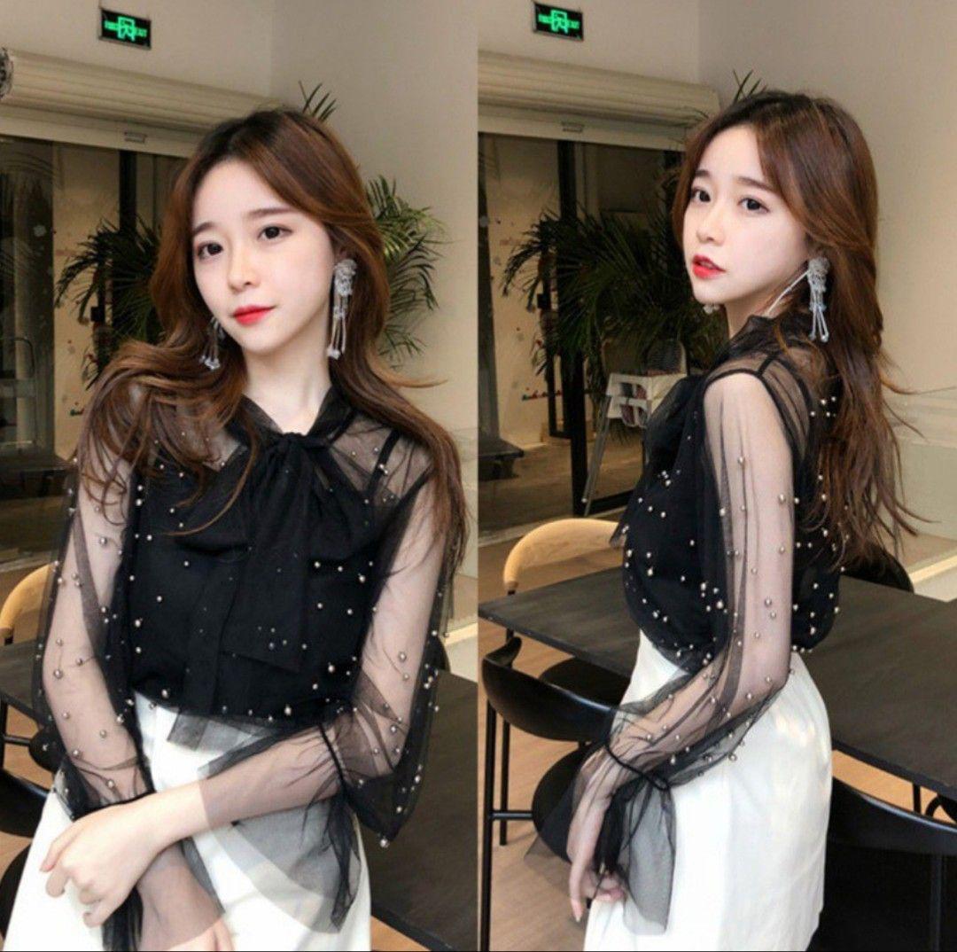 Áo sơ mi ren cột nơ tiểu thư 11318-2