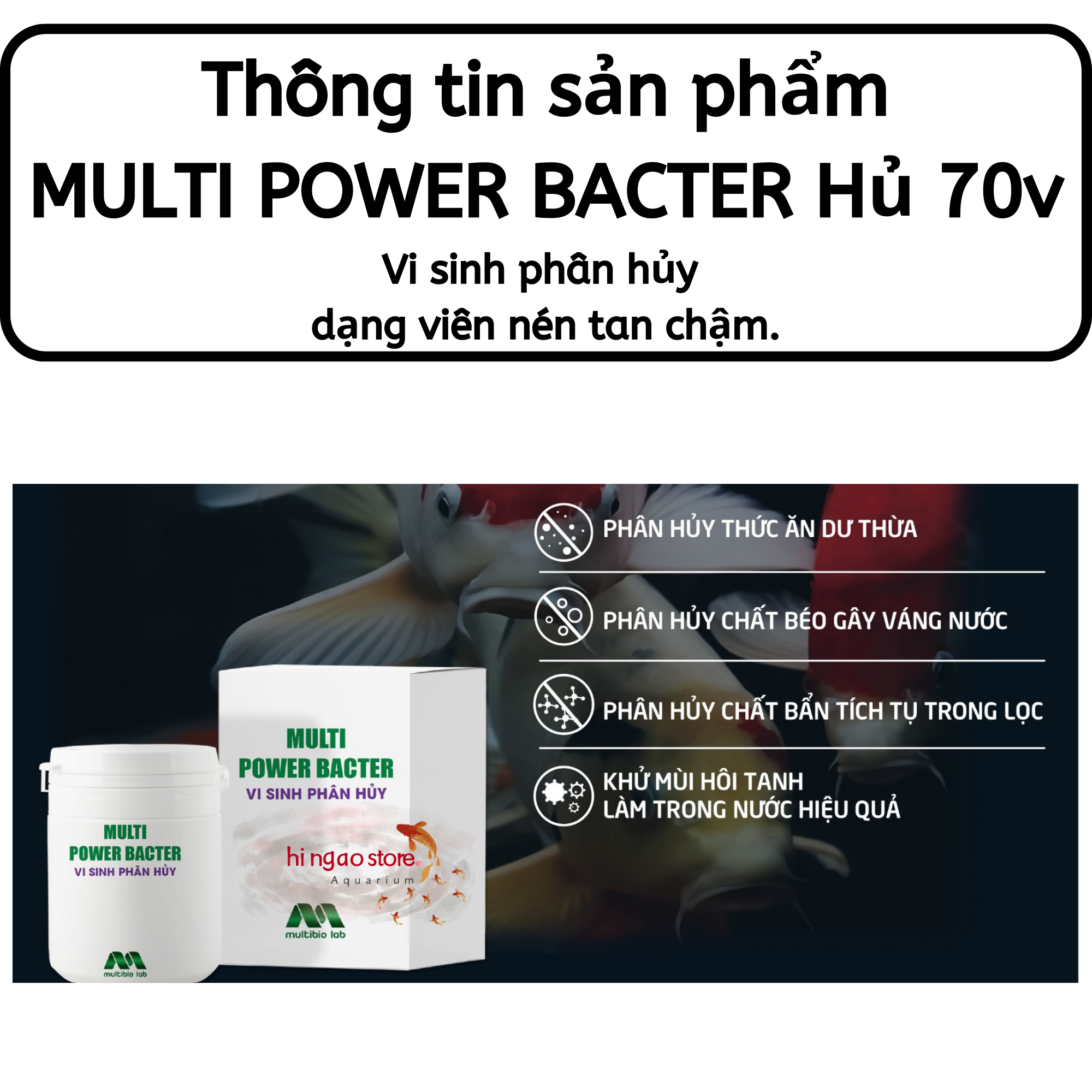 Multi Power Bacter Vi sinh phân hủy dạng viên nén tan chậm - MULTI giúp cá khỏe nước trong | Hingaostore.