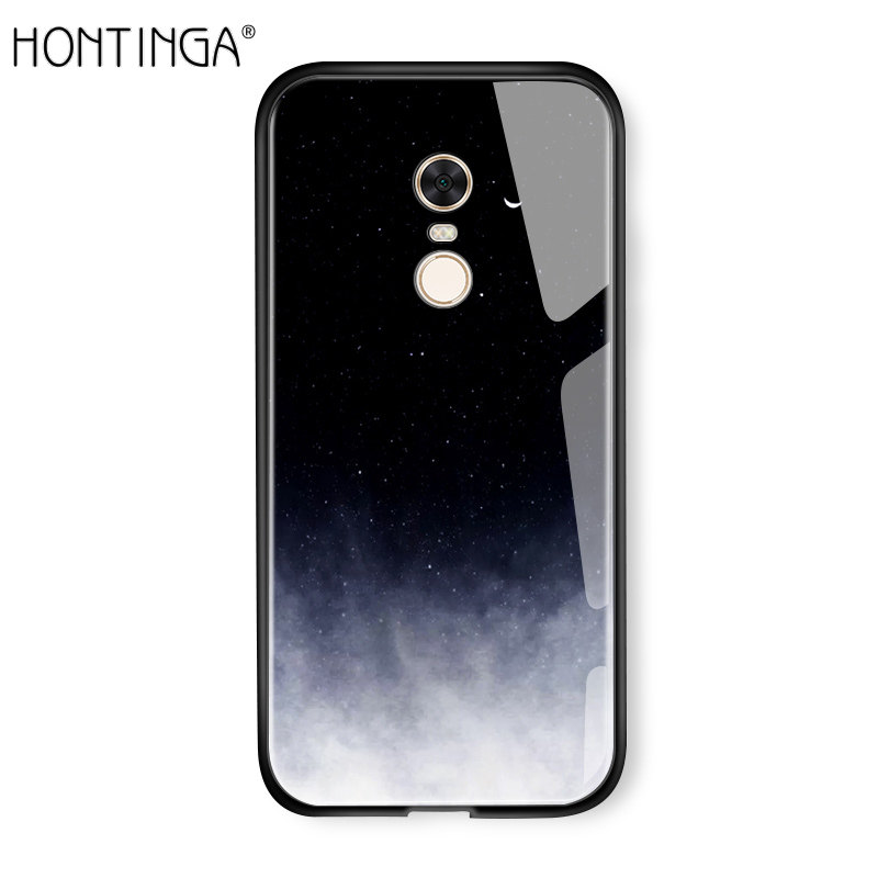 Hontinga For Xiaomi Redmi 5 Plus Aurora Galaxy Space Sky Starry Gradient Casing Case Shockproof Tempered Glass Back Cover