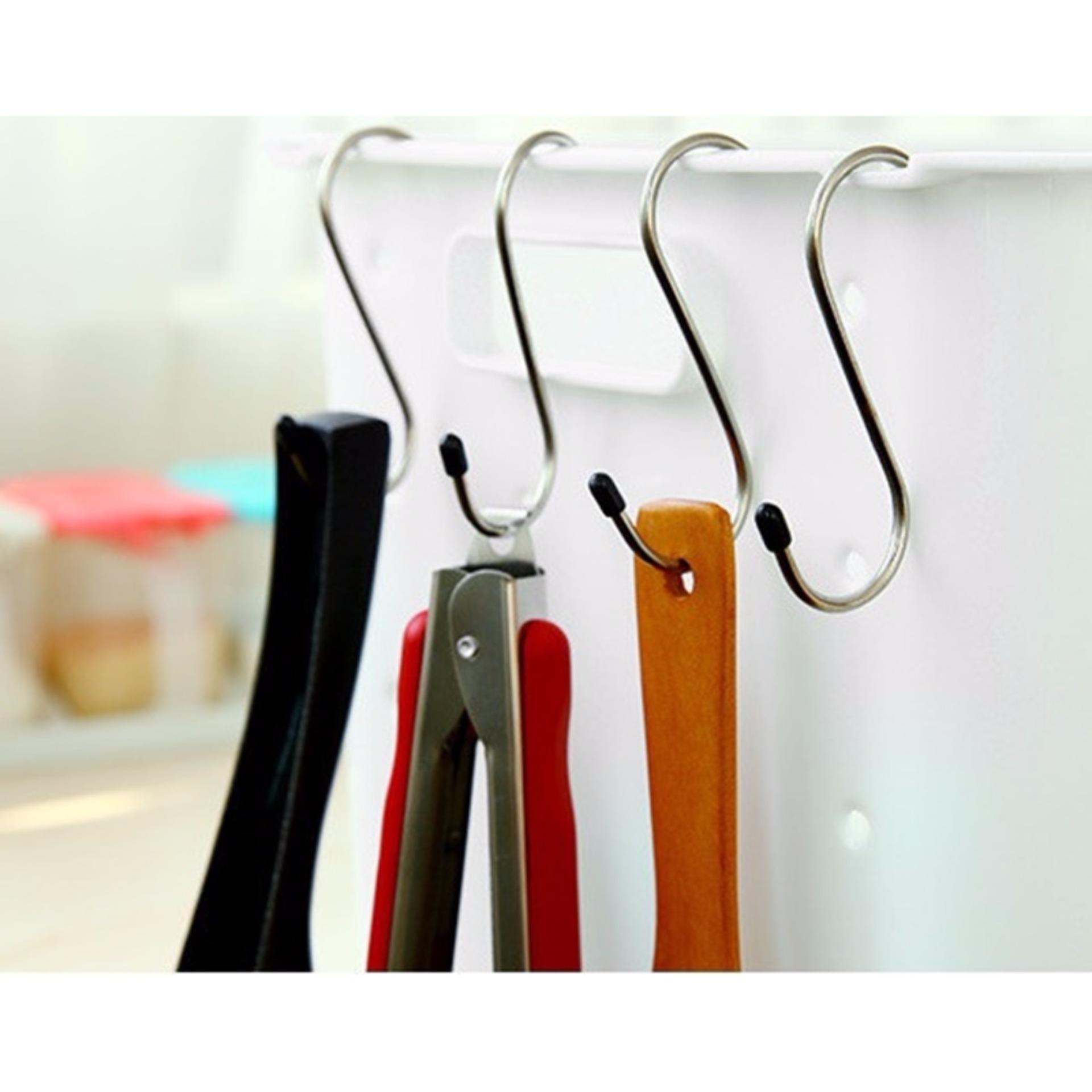Vỉ 4 cái móc treo chữ S 3 x 7cm bằng inox bọc nhựa - chịu lực 5kg